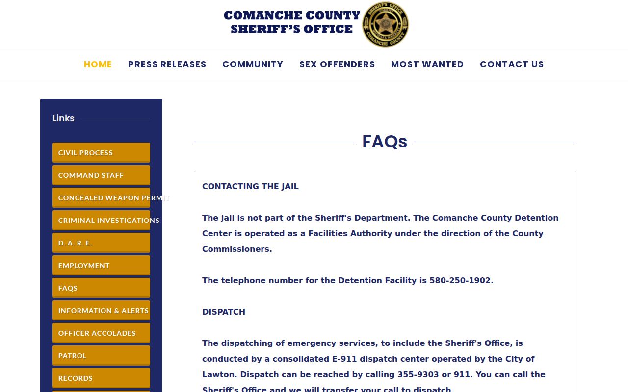 Comanche County city court warrant jail and sheriff roles